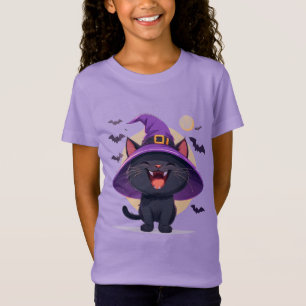 T-Shirt Chat noir Halloween déguisé en chapeau de sorcière
