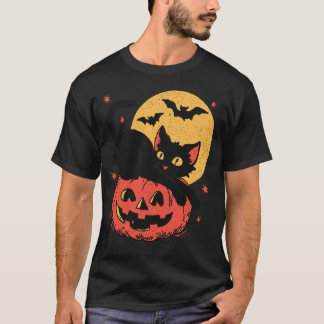 T-shirt Chat noir Halloween Rétro Graphique Hommes Femmes