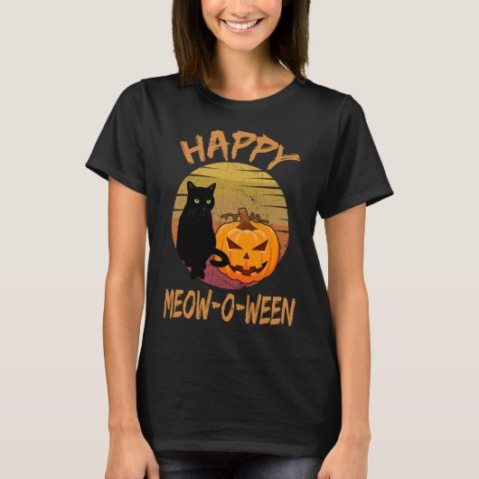 T-shirt Chat noir Happy Meow o ween Tee s Halloween costu (Devant)