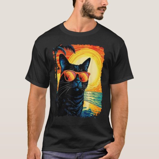 T-shirt Chat noir hawaïen (Devant)