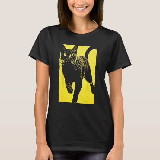 T-shirt Chat noir impression jaune (Devant)