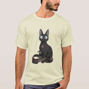 T-shirt Chat noir intelligent avec lunettes et ceinture d'