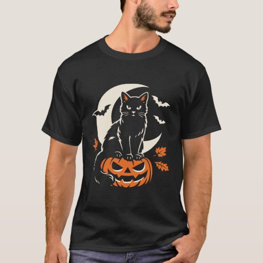 T-shirt Chat Noir Jack O Lantern Halloween (Devant)