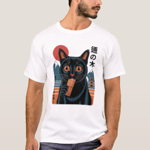 T-shirt Chat noir japonais avec barre de chocolat – Manga