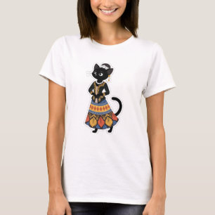 T-shirt Chat noir javanais esthétique en kebaya traditionn