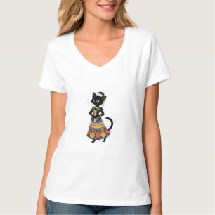 T-shirt Chat noir javanais esthétique en kebaya traditionn