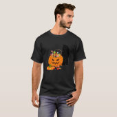 T-shirt Chat Noir Jouant Avec Jack-o'-lantern Citrouille H (Devant entier)