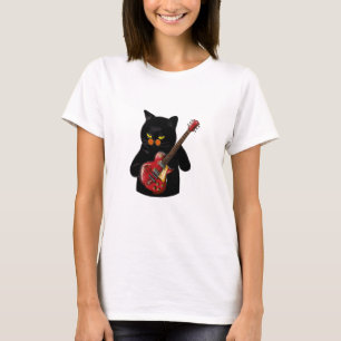 T-shirt Chat noir Jouer de la guitare, Amoureux des chats 