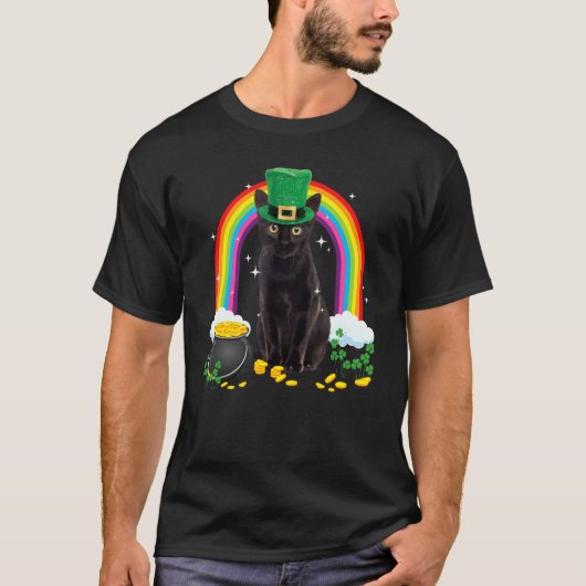 T-shirt Chat noir Jour de la Saint Patrick Leprechaun Cost (Devant)