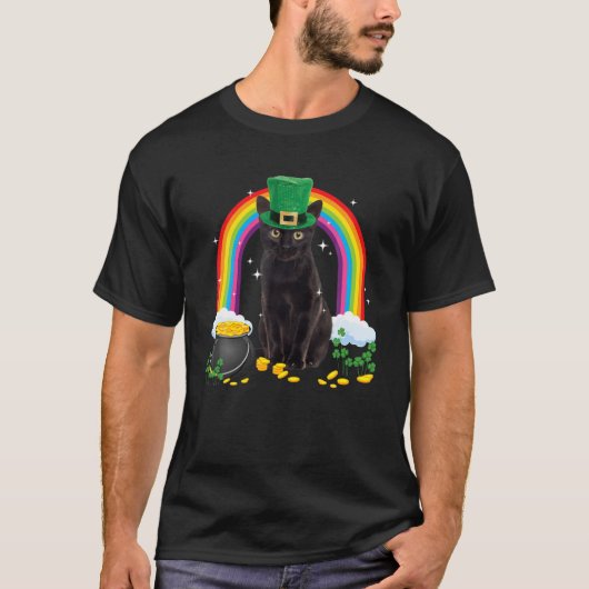 T-shirt Chat noir Jour de la Saint Patrick Leprechaun Cost (Devant)