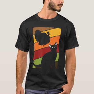 T-shirt Chat Noir Jour de Thanksgiving Rétro Dinde Automne