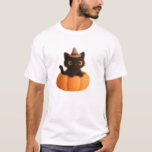 T-shirt Chat noir Kawaii dans une citrouille Halloween en 