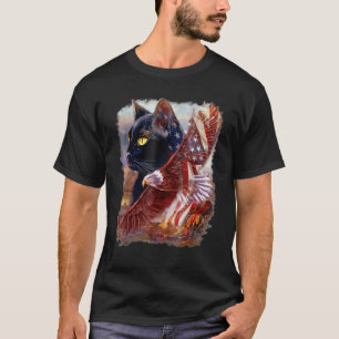 T-shirt Chat noir Kitten Drapeau américain Aigle 4e juille