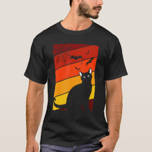 T-shirt Chat noir Lazy Costume d'Halloween Rétro Kitten Ch
