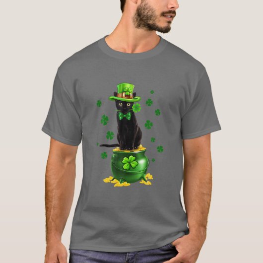T-shirt Chat noir Leprechauns Casquette Chat Gold Pot St P (Devant)