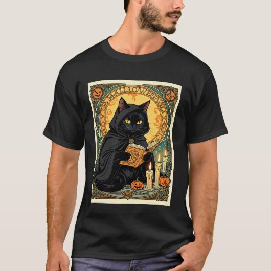 T-shirt Chat noir lisant le journal du Jack o Lantern (Devant)