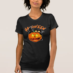 T-shirt Chat Noir Lune Halloween Citrouille
