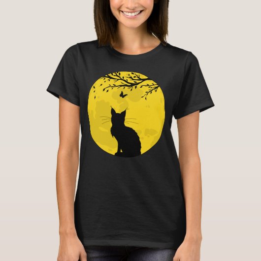 T-shirt Chat noir Lune jaune (Devant)