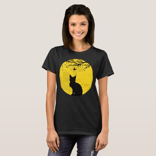 T-shirt Chat noir Lune jaune (Devant entier)