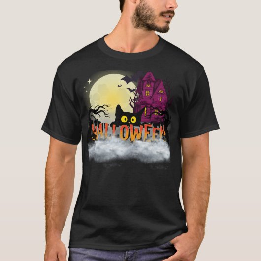 T-shirt Chat noir & Maison hantée – Conception de nuit d'H (Devant)