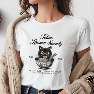 T-shirt Chat Noir mangeant des nouilles Ramen