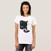 T-shirt Chat noir manger Sushi - Chat Art Japonais (Devant entier)