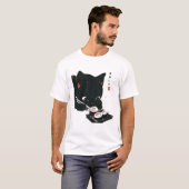 T-shirt Chat noir manger Sushi - Chat Art Japonais (Devant entier)