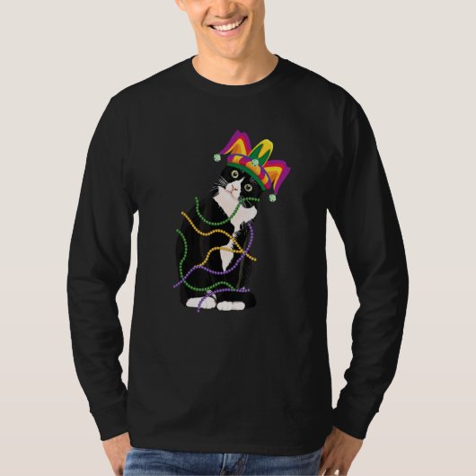 T-shirt Chat Noir Meow Mardi Gras Masque Fleur De Lis Chat (Devant)