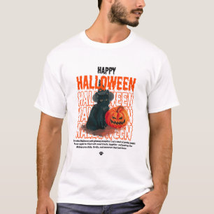 T-shirt Chat noir mignon avec Citrouille Éffrayant Happy