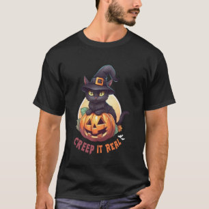 T-shirt Chat noir mignon Citrouille Creep It Real Pleine L