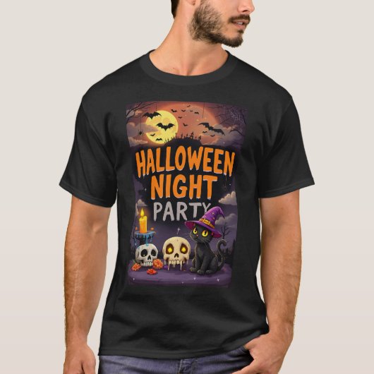 T-shirt Chat noir mignon en Sorcière Casquette Halloween S (Devant)