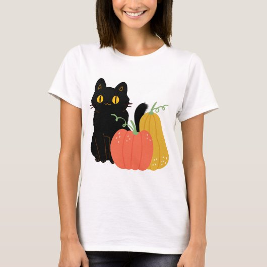 T-shirt Chat noir mignon et Citrouille (Devant)