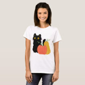 T-shirt Chat noir mignon et Citrouille (Devant entier)
