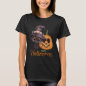 T-shirt Chat noir mignon Joyeux Halloween sculpté citrouil (Devant)