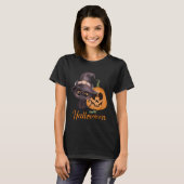 T-shirt Chat noir mignon Joyeux Halloween sculpté citrouil (Devant entier)