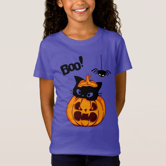 T-Shirt Chat noir mignon personnalisé en Halloween Citroui (Devant)