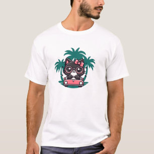 T-shirt Chat noir mignon portant des lunettes chic et voit