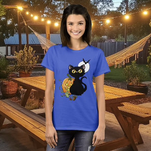 T-shirt Chat noir mignon violet Halloween Citrouille