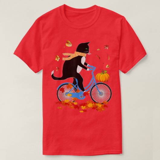 T-shirt Chat Noir Monter Un Vélo Thanksgiving Automne (Design devant)