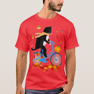 T-shirt Chat Noir Monter Un Vélo Thanksgiving Automne