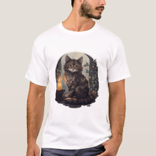 T-shirt Chat noir mystique et livres Fantaisie Dark Academ