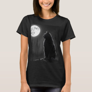 T-shirt Chat Noir Mystique sous la Pleine Lune - Art Gothi