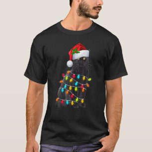 T-shirt Chat Noir Noël Lumière Père Noël Chat Chat Noël 1