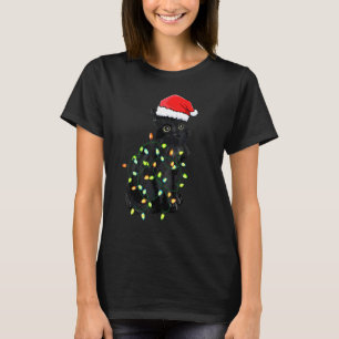T-shirt Chat noir Noël Pyjama Chat Chaton Lumières de Noël