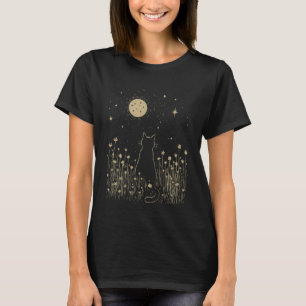 T-shirt Chat noir nuit au clair de lune floral Cottagecore