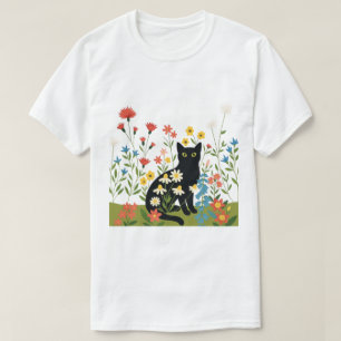 T-shirt Chat noir parmi les Fleurs sauvages colorés - Cott