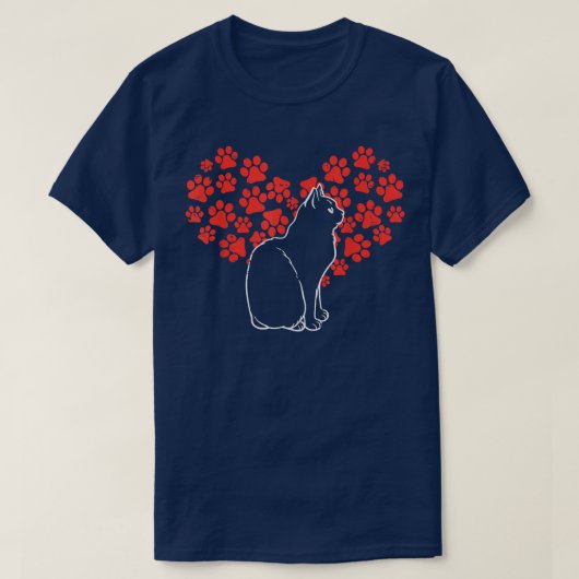 T-shirt Chat noir Paw Coeur mignon Animal Lover Valentines (Design devant)