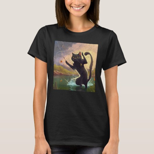 T-shirt Chat noir Pêche Danse de fond (Devant)