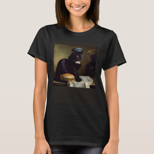 T-shirt Chat Noir Pensant Hamburger (Devant)