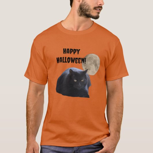 T-shirt Chat noir Pleine lune Halloween (Devant)